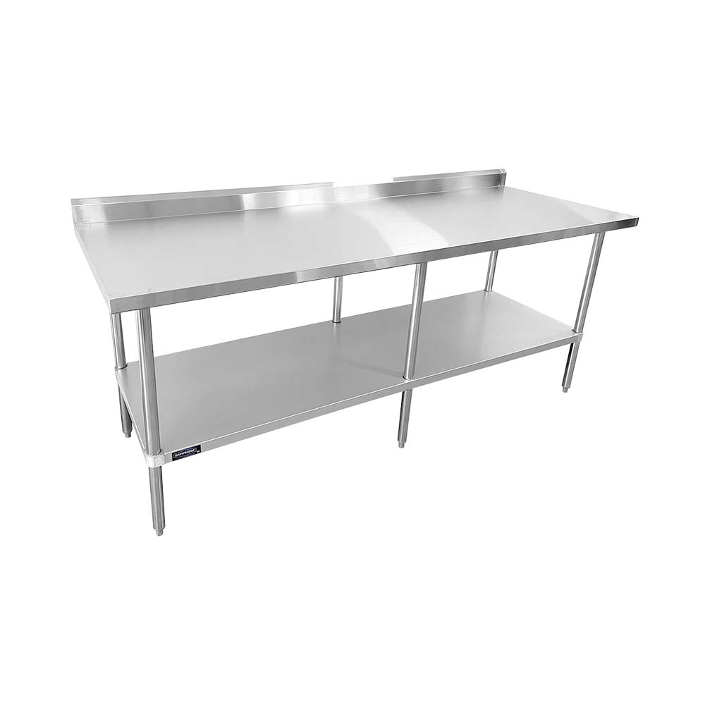 Sapphire SMTEB16-3096S Stainless Steel Work Table – 96" x 30", 5" Backsplash, Undershelf