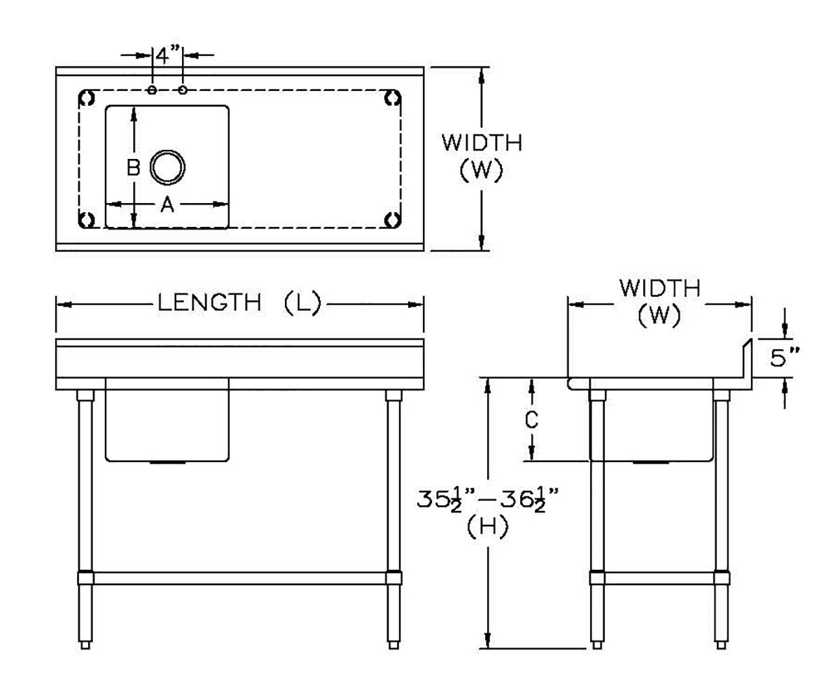 Sapphire SMTPS-2448L Stainless Steel Prep Table with Left Of Table Sink – 48" x 24"