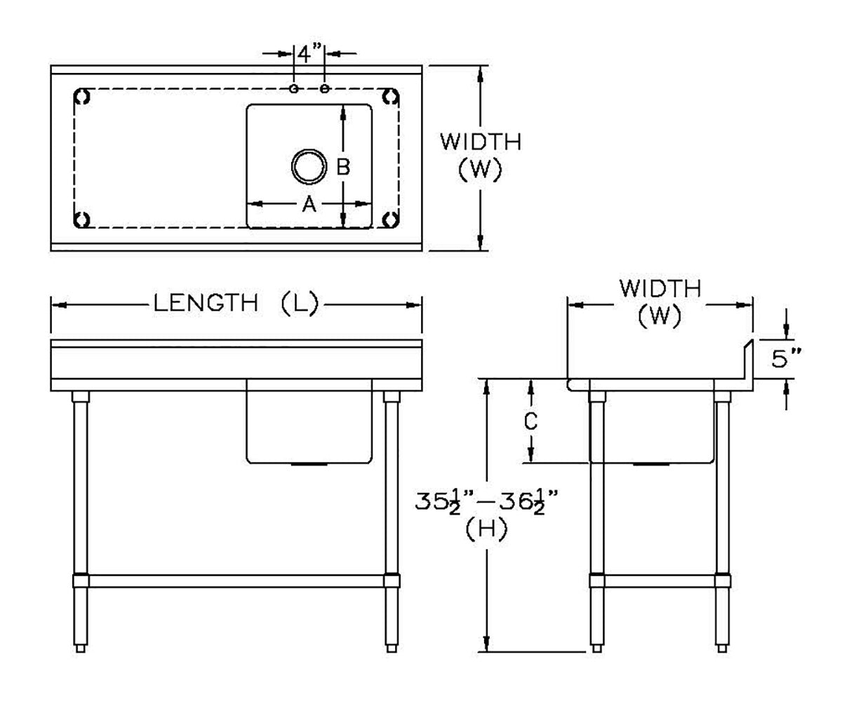 Sapphire SMTPS-2448R Stainless Steel Prep Table with Right Of Table Sink – 48" x 24"