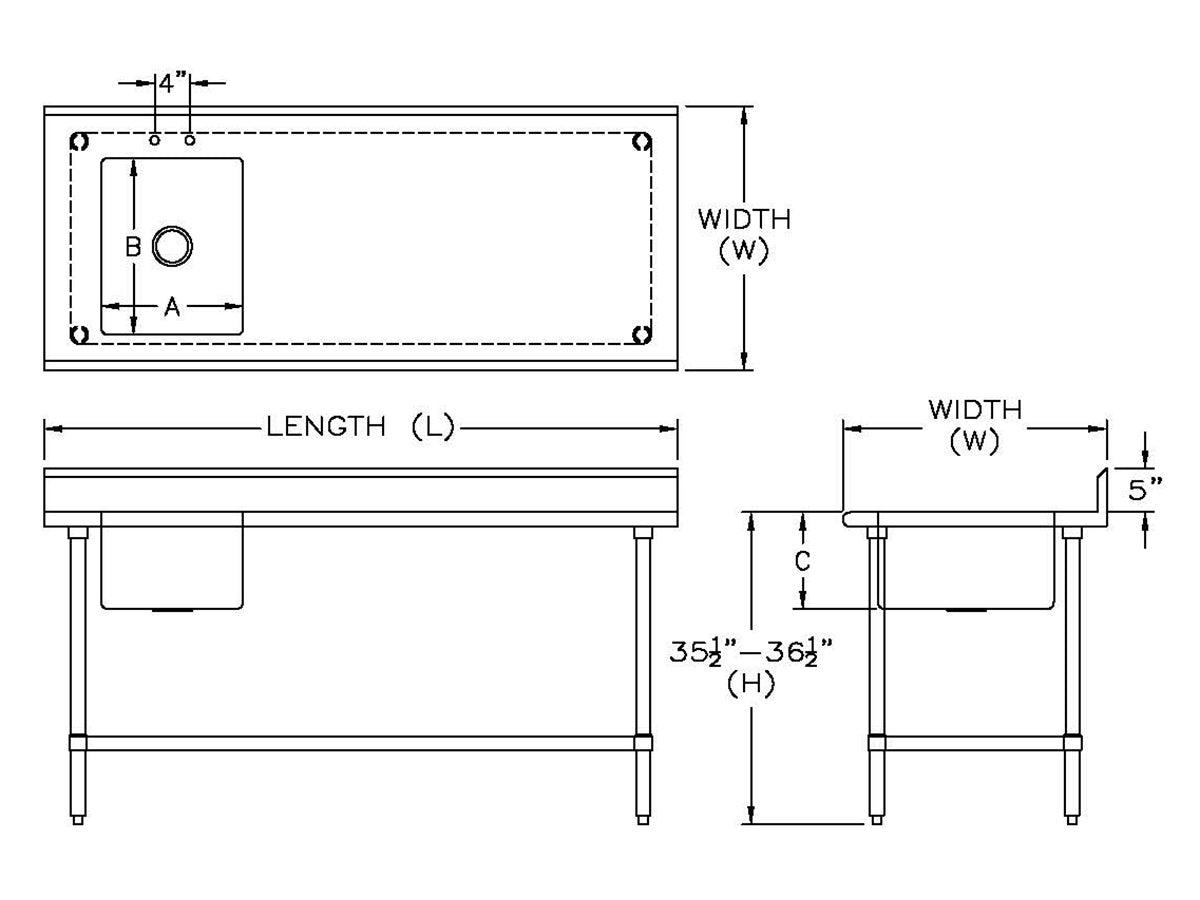 Sapphire SMTPS-3048L Stainless Steel Prep Table with Left Of Table Sink – 48" x 30"