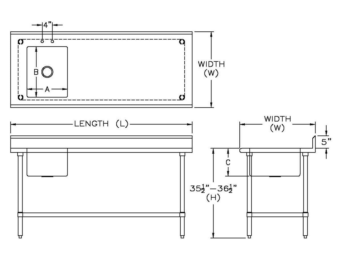 Sapphire SMTPS-3072L Stainless Steel Prep Table with Left Of Table Sink – 72" x 30"