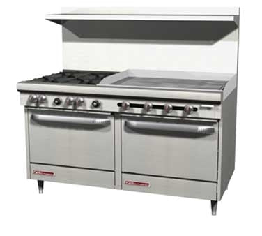 Southbend S60AD-4GL 60-Inch Commercial Gas Range — 2 burners, standard & convection oven, manual control