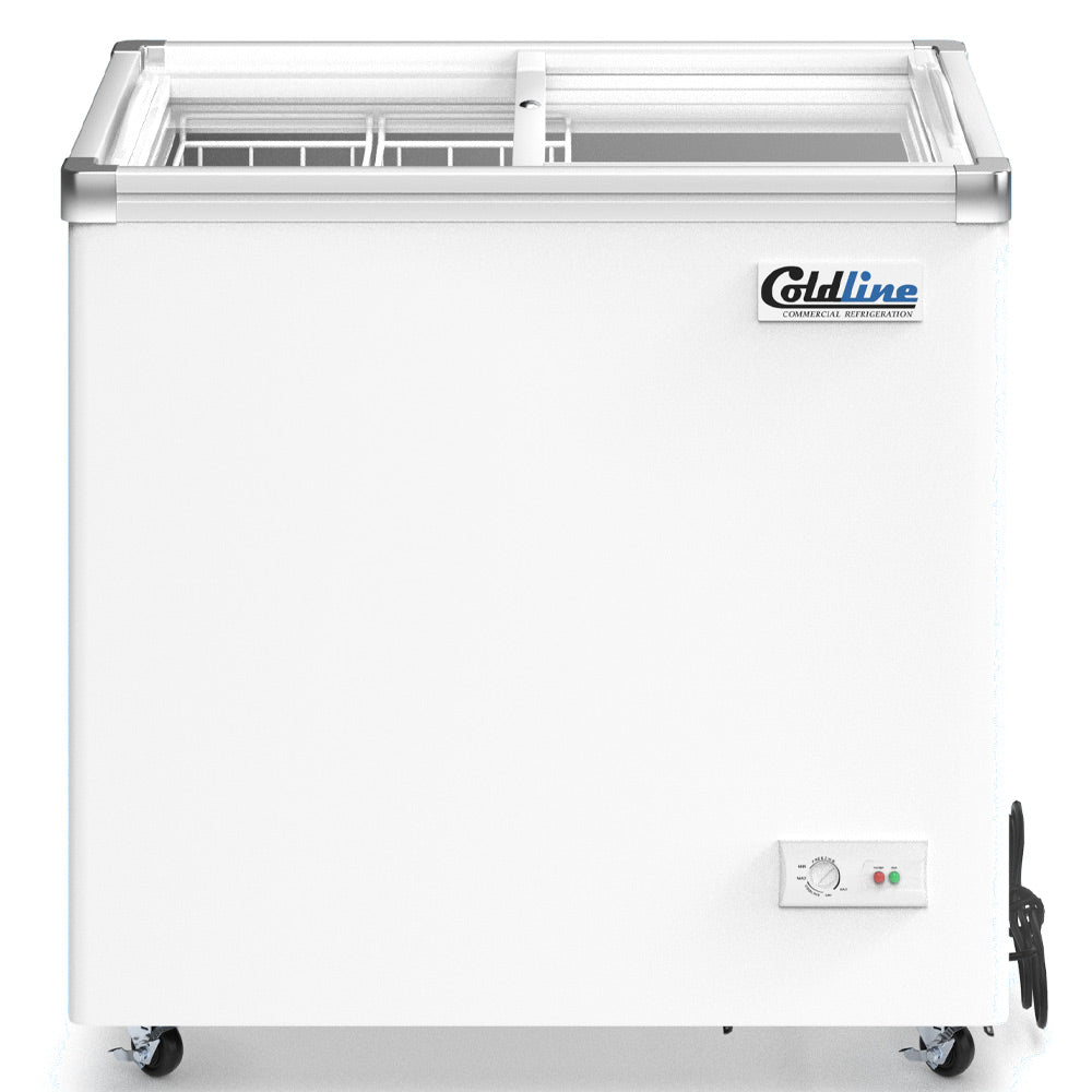 Coldline SD34 flat glass top ice cream display freezer, front view