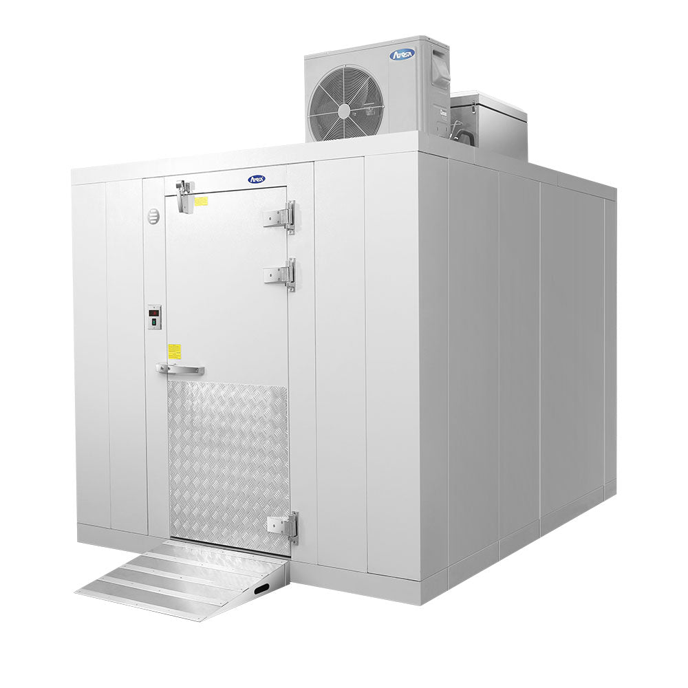 Atosa AWC0608-TF-IL/IR walk-in cooler with refrigeration on top, angled view