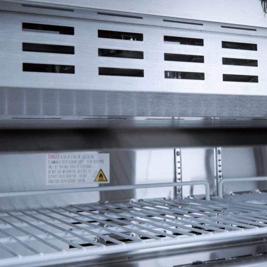 Coldline SP27 sandwich prep table, interior wire shelf, close-up