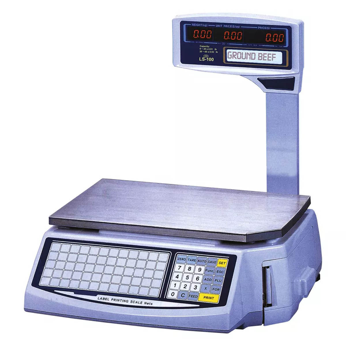 Skyfood LS-100 Easy Weigh Scale - 60 lb Dual Range, 10"x16" Stainless Steel Platter, 1000 PLU Memory