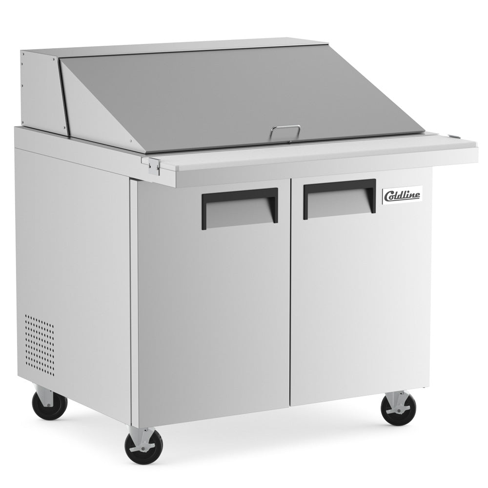 Coldline SMP36 sandwich prep table, angled front view
