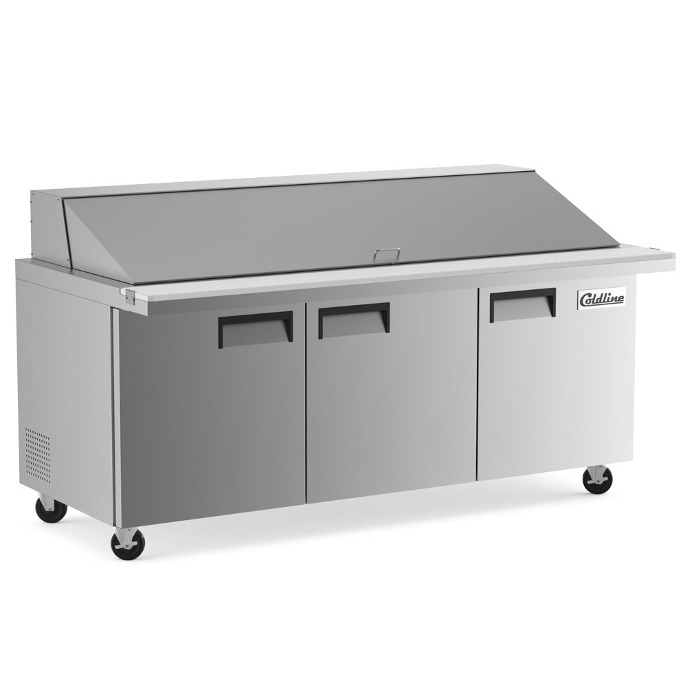 Coldline SMP72 sandwich prep table, angled front view