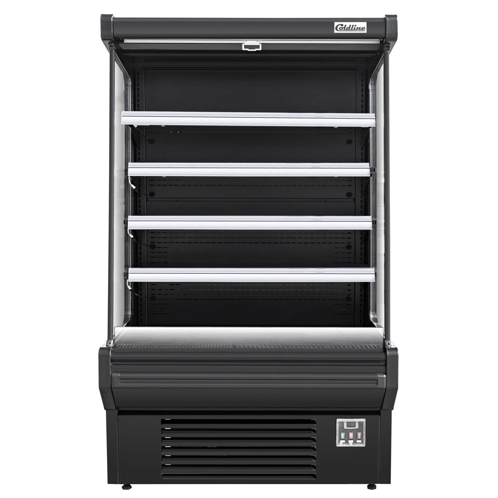 Coldline SOC-61-B black open air merchandiser, front view, empty