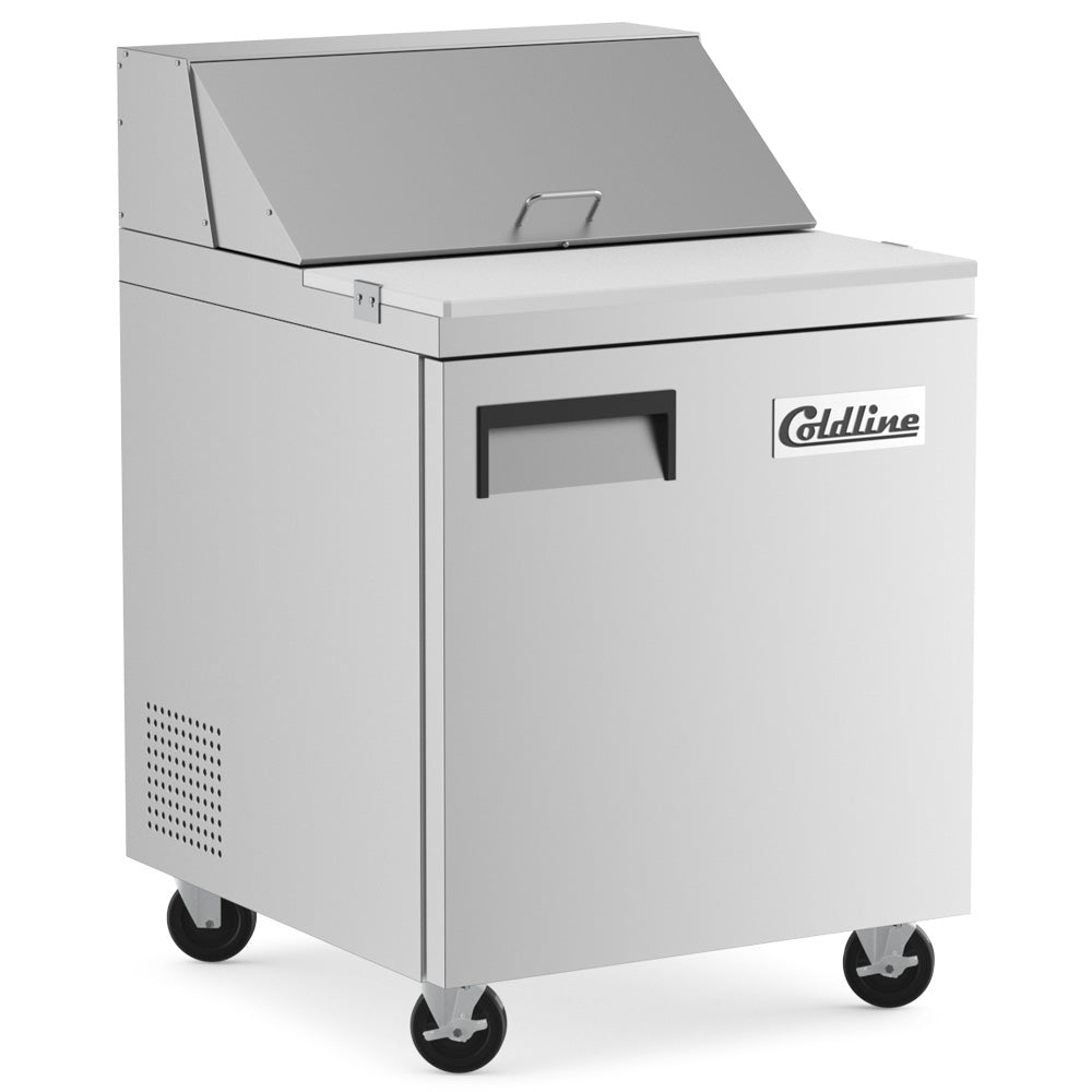 Coldline SP27 sandwich prep table, angled front view