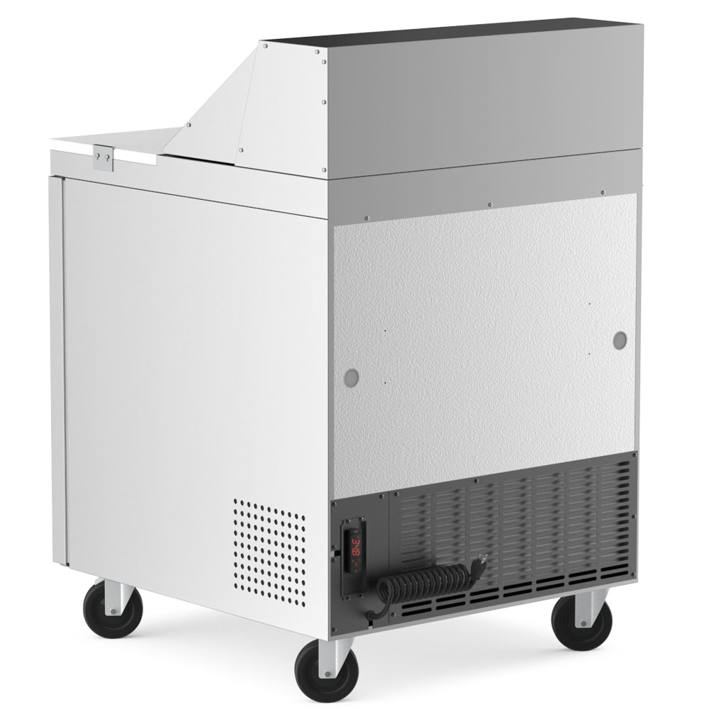 Coldline SP27 sandwich prep table, side and rear view