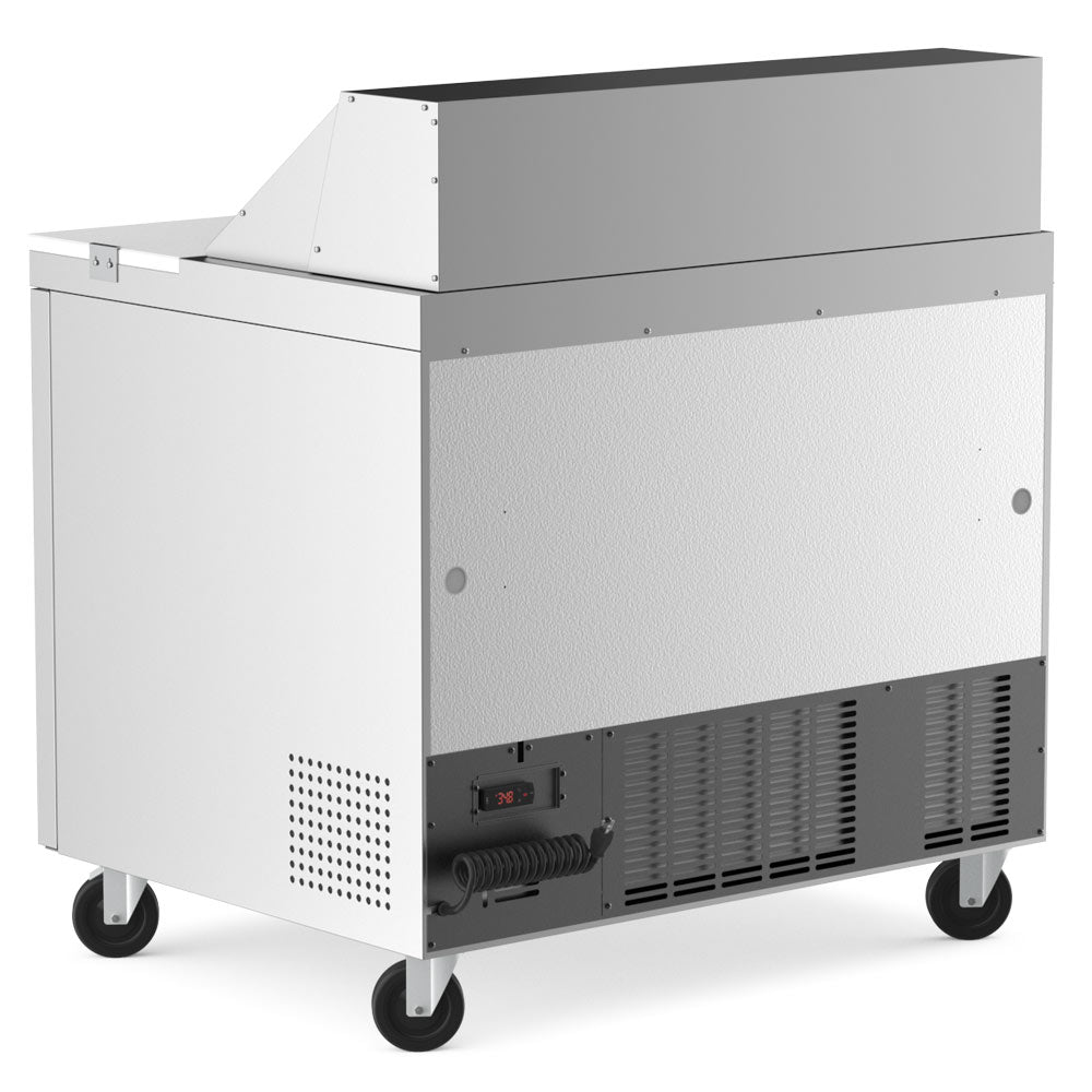 Coldline SP36 sandwich prep table, side and rear view