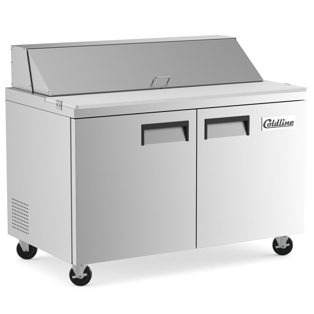 Coldline SP48 sandwich prep table, angled front view