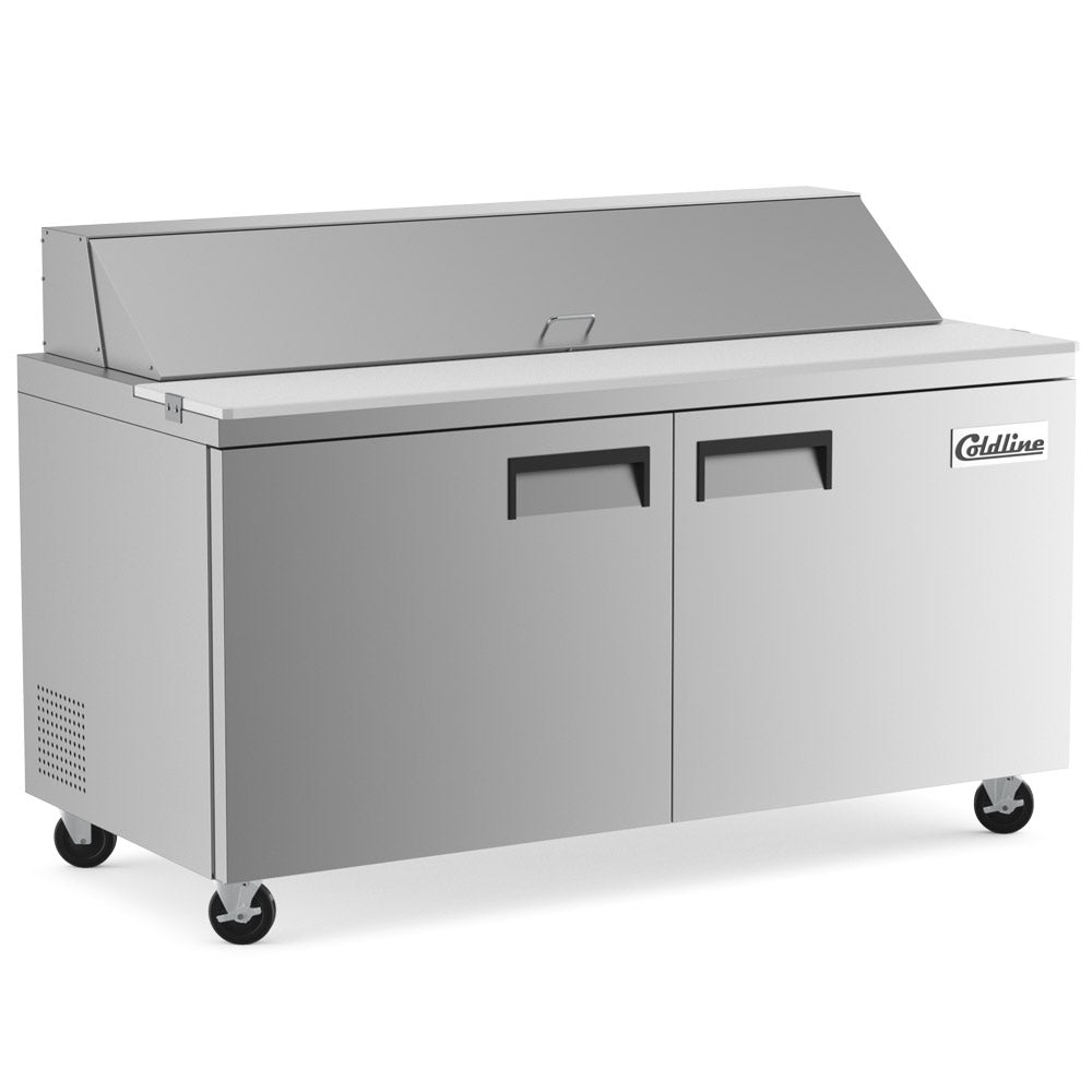 Coldline SP60 sandwich prep table, angled front view