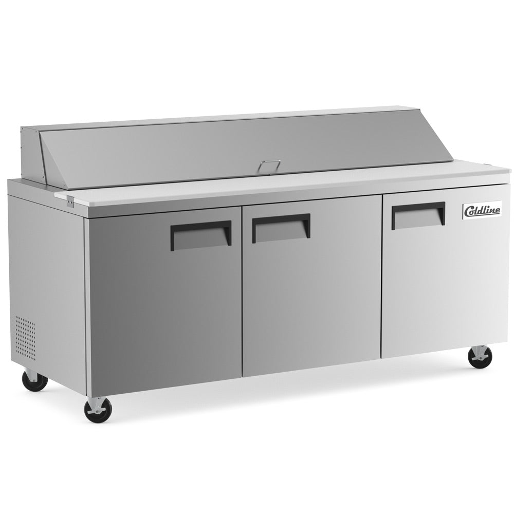 Coldline SP72 sandwich prep table, angled front view