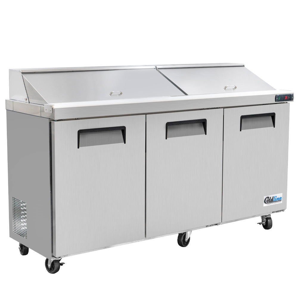Coldline SPN-72 narrow depth sandwich prep table, angled front view