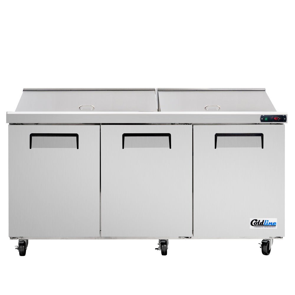 Coldline SPN-72 narrow depth sandwich prep table, front view