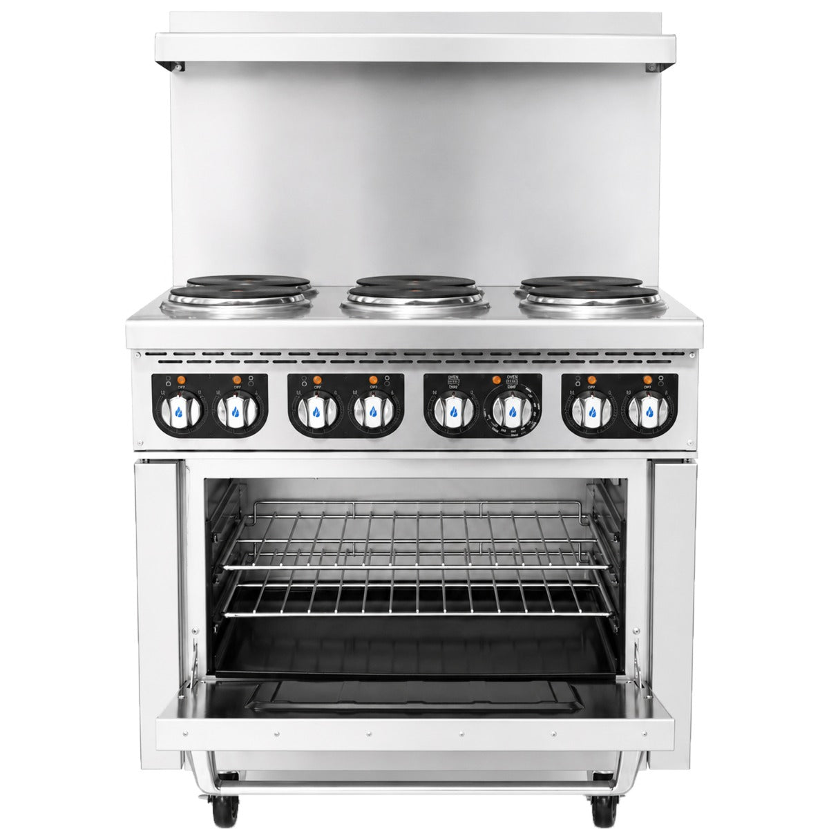 Standard Range SR-ER36-240 36 inch electric range, oven door open showing 2 racks