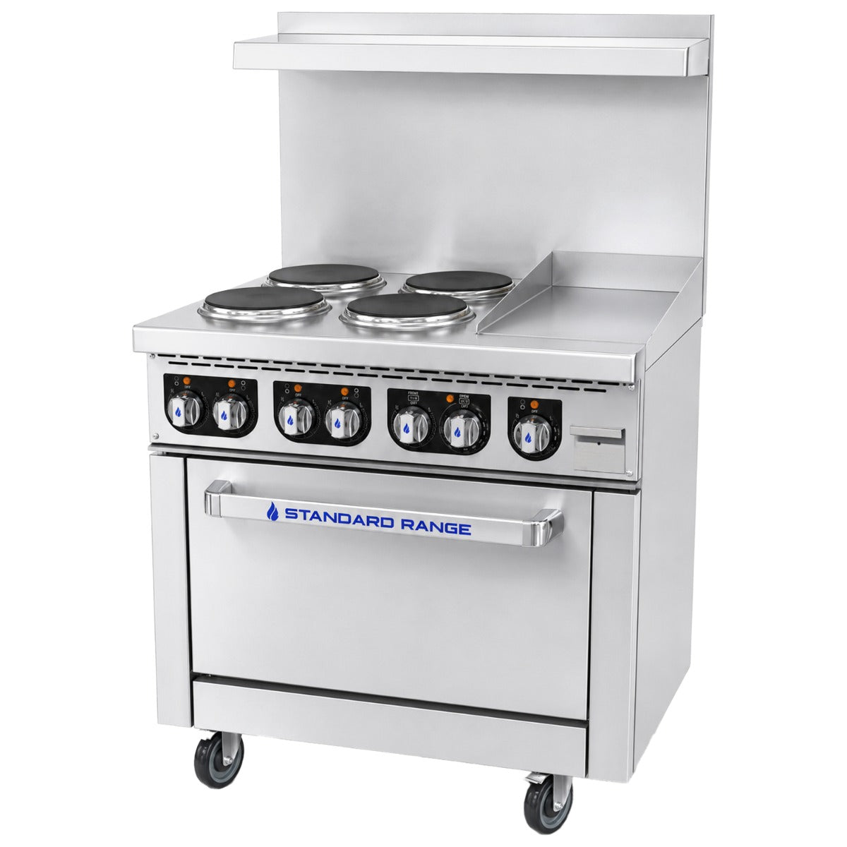 Standard Range SR-ER36-12EG-208 36 inch electric range, angled front view