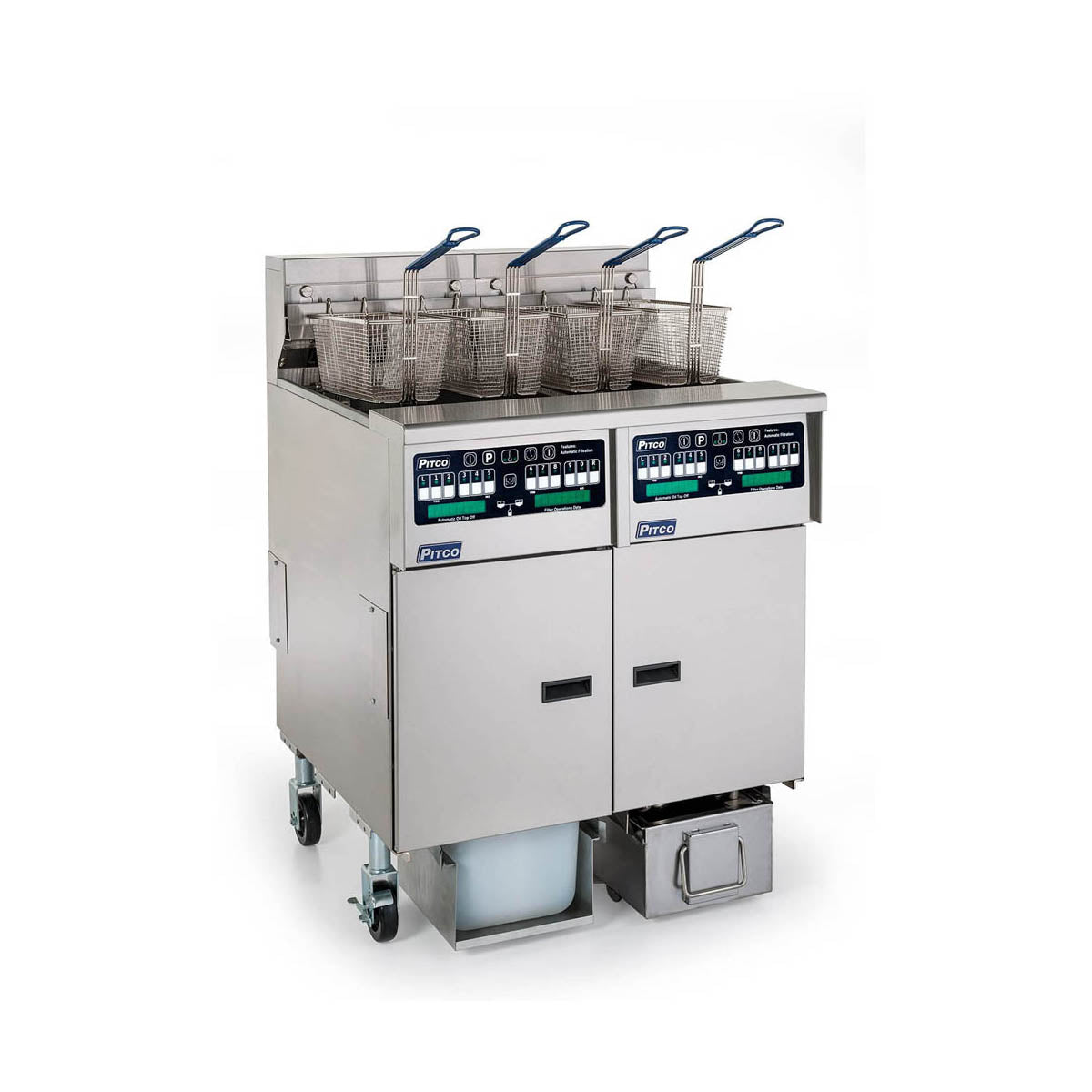 Pitco SSHLV14TC-2/FD 68-lb Commercial Gas Fryer — 4 Fry Pots, Computer Controls