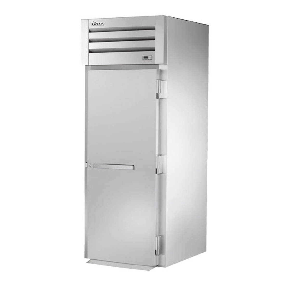 True STA1FRI-1S roll-in freezer with 1 solid door, front angle view, doors closed