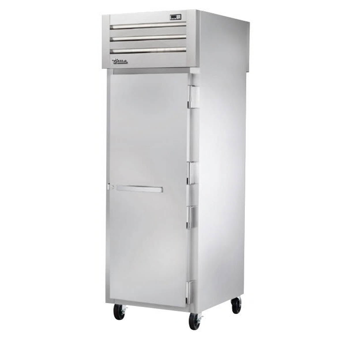 True STA1HPT-1S-1S pass-thru heated holding cabinet, front angle view showing 1 solid door, doors closed