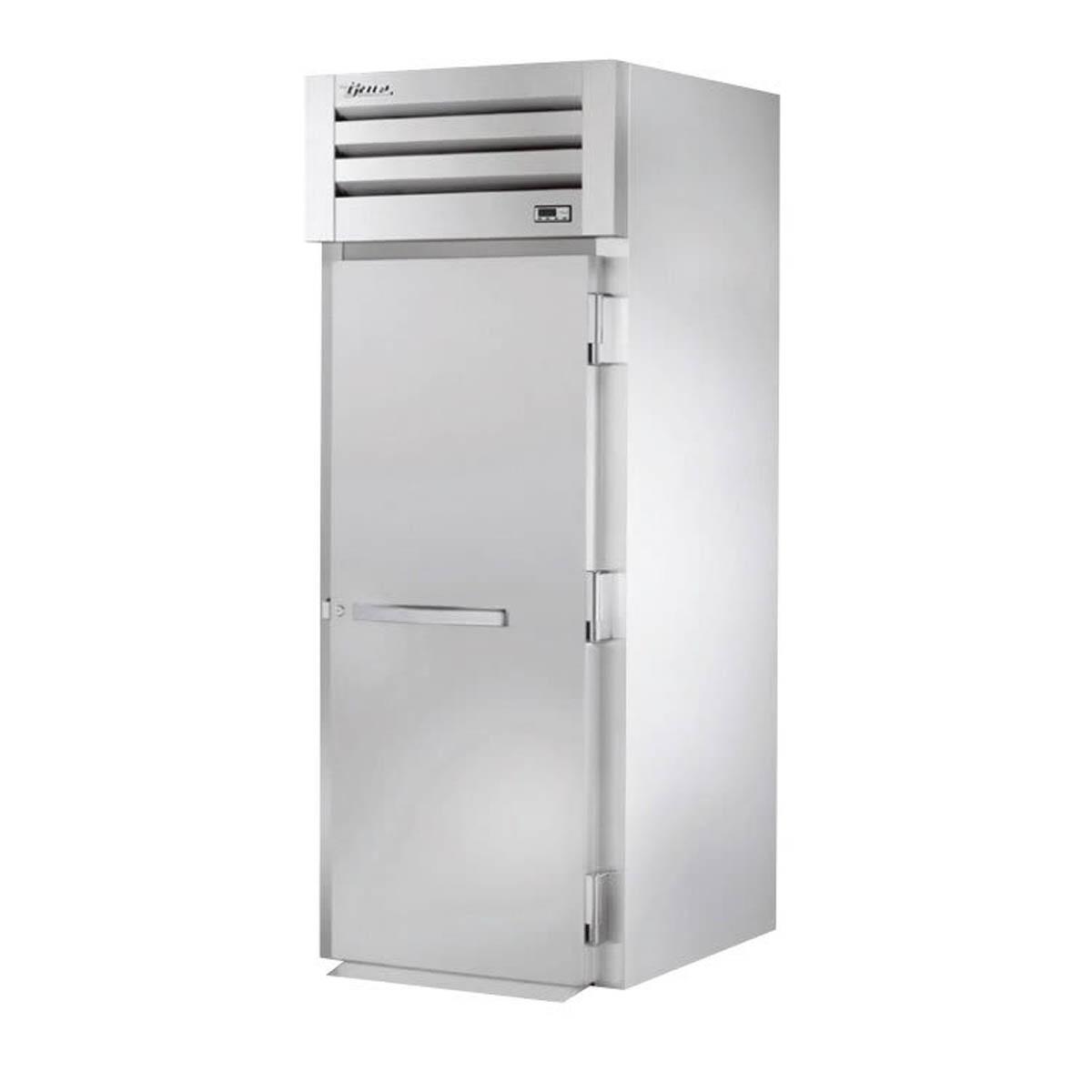 True STA1HRI89-1S roll-in heated holding cabinet with 1 solid door, front angle view, doors closed