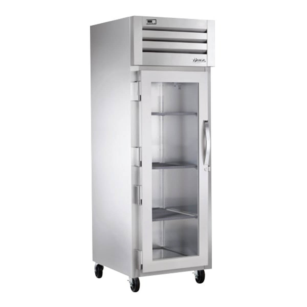 True STG1F-1G-HC 1-door reach-in freezer, front angle view, glass door hinged on the left