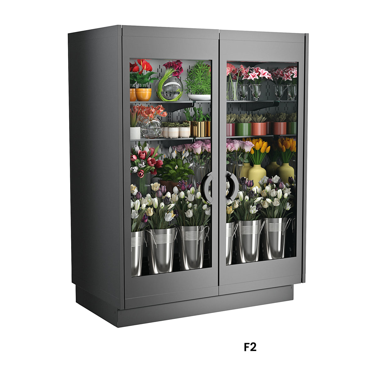 Structural Concepts F2 - Merchandiser, 63"W, 3500K Lighting, Clear Glass Doors, 3 Shelves