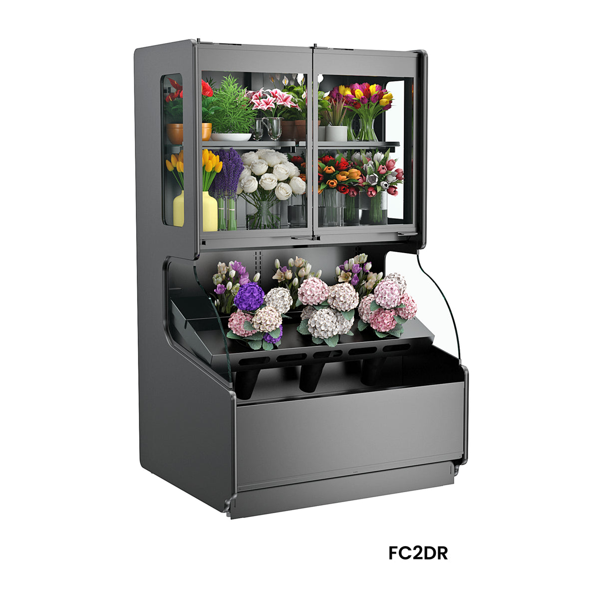 Structural Concepts FC3DR - Allure Refrigerated Merchandiser, 74" W, Black, Glass Doors, 10 Buckets