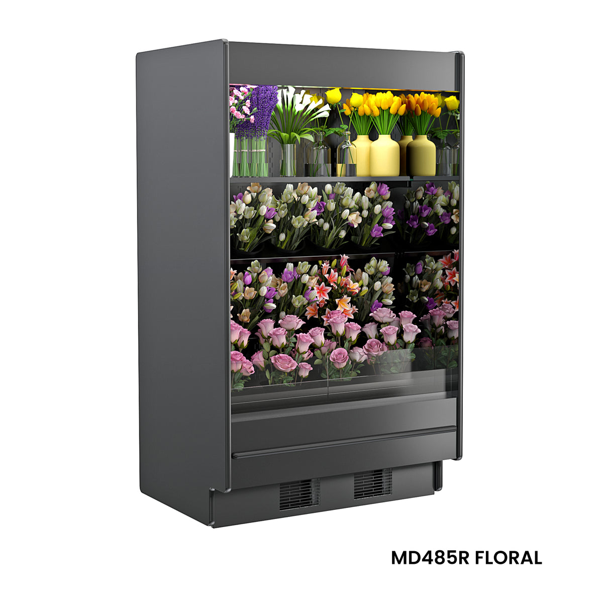 Structural Concepts MD685R FLORAL Cooler, 74" W x 37" D x 85" H, Black Interior, LED Lights