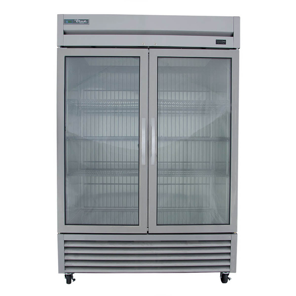 True T-49FG-HC~FGD01 2-door glass reach-in freezer, front view, empty cabinet