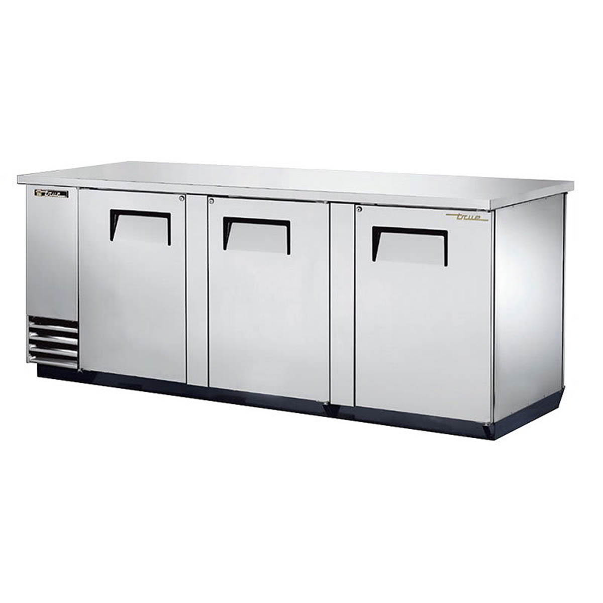 True TBB-4PT-S 90" 6 Solid Swing Door Stainless Steel Pass-Thru Back Bar Cooler, Three Section