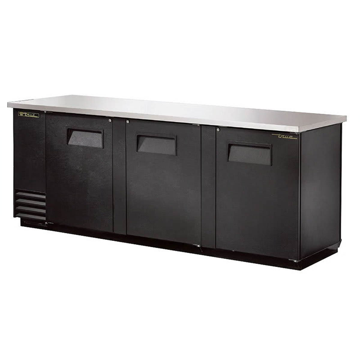 True TBB-4PT-HC back bar cooler, black, front angle view