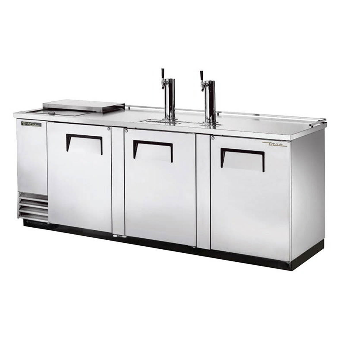 True TDD-4CT-S-HC direct draw beer dispenser, stainless steel, front angle view