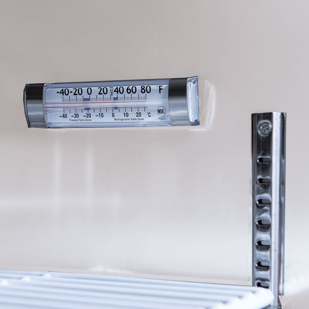 Coldline SP72 sandwich prep table, interior thermometer, close-up