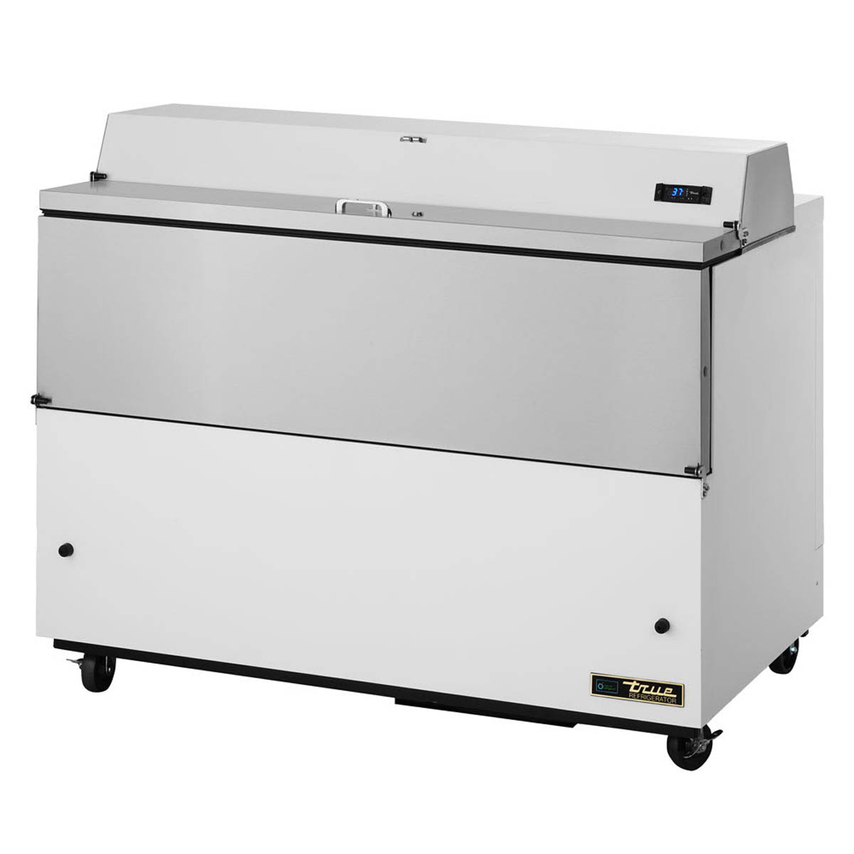 True TMC-58-SS-HC single-sided school milk cooler, white exterior, front angle view