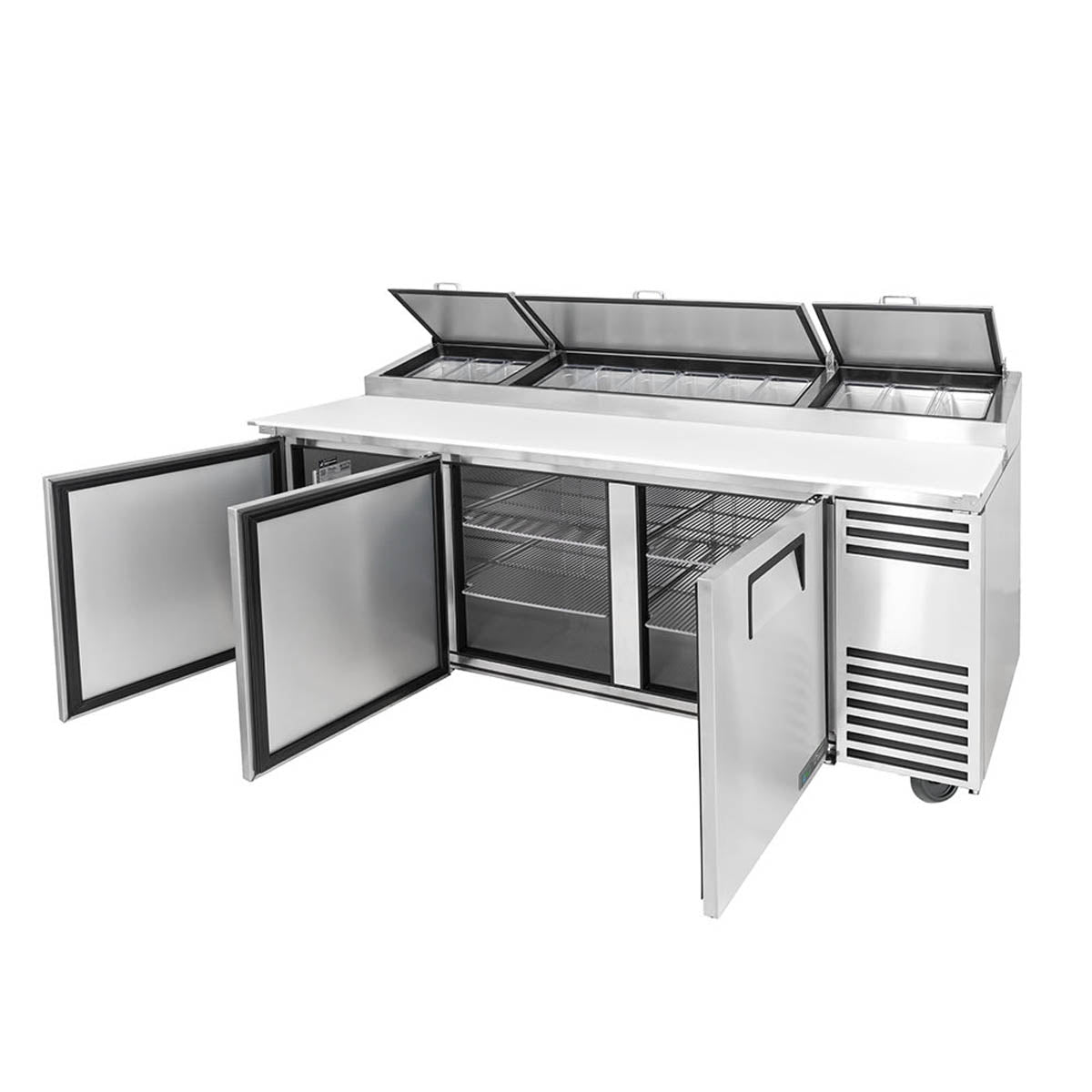 True TPP-AT2-93-HC 93" Refrigerated Pizza Prep Table w/ 3 Doors, (12) 1/3 Pans