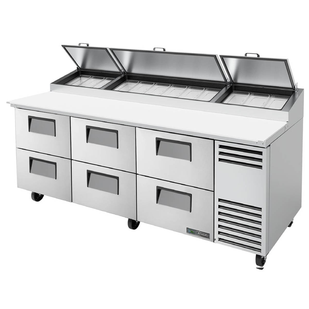 True TPP-AT2-93D-6-HC 93" Refrigerated Pizza Prep Table w/ 6 Drawers, (12) 1/3 Pans