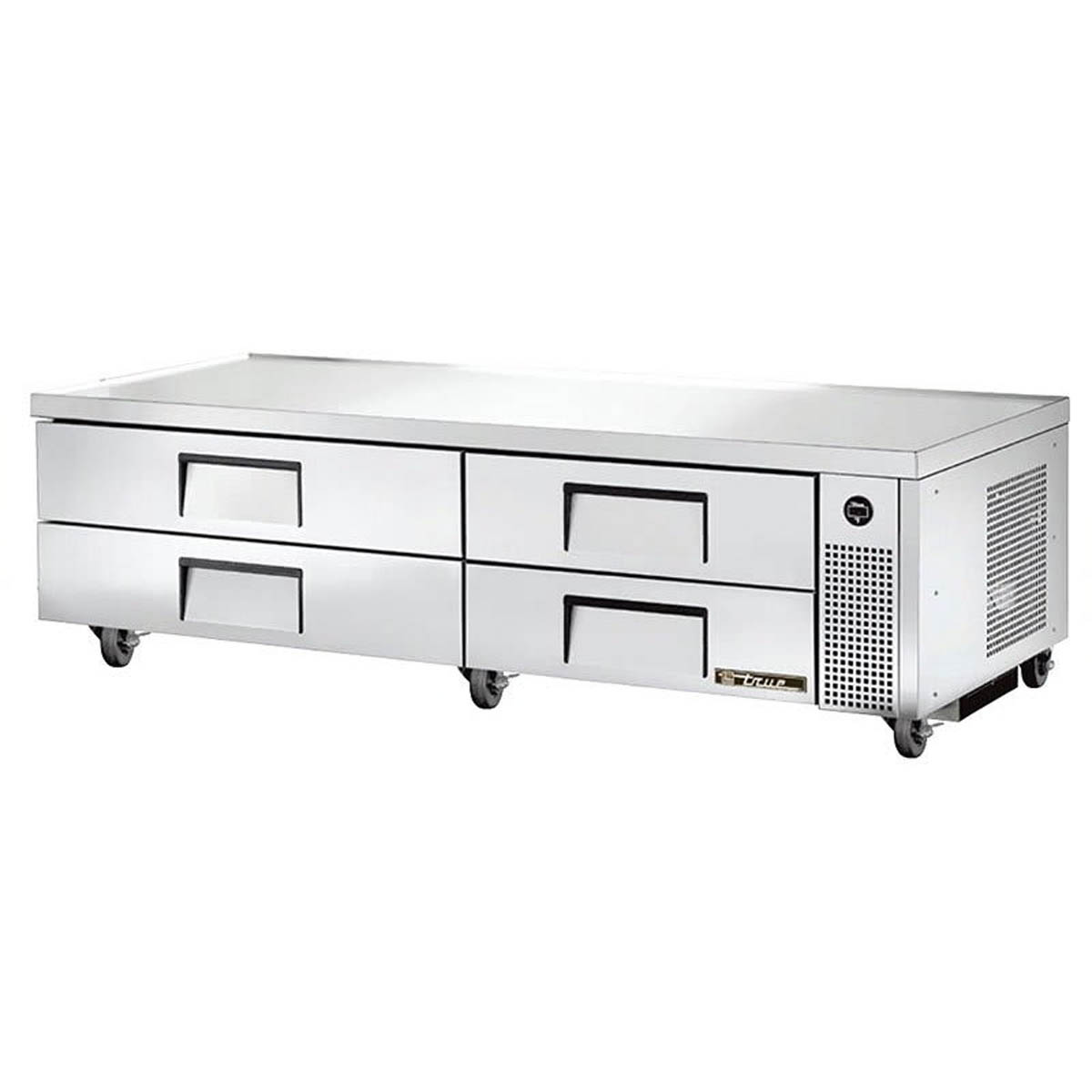 True TRCB-82-HC 4-drawer chef base, front angle view, drawers closed