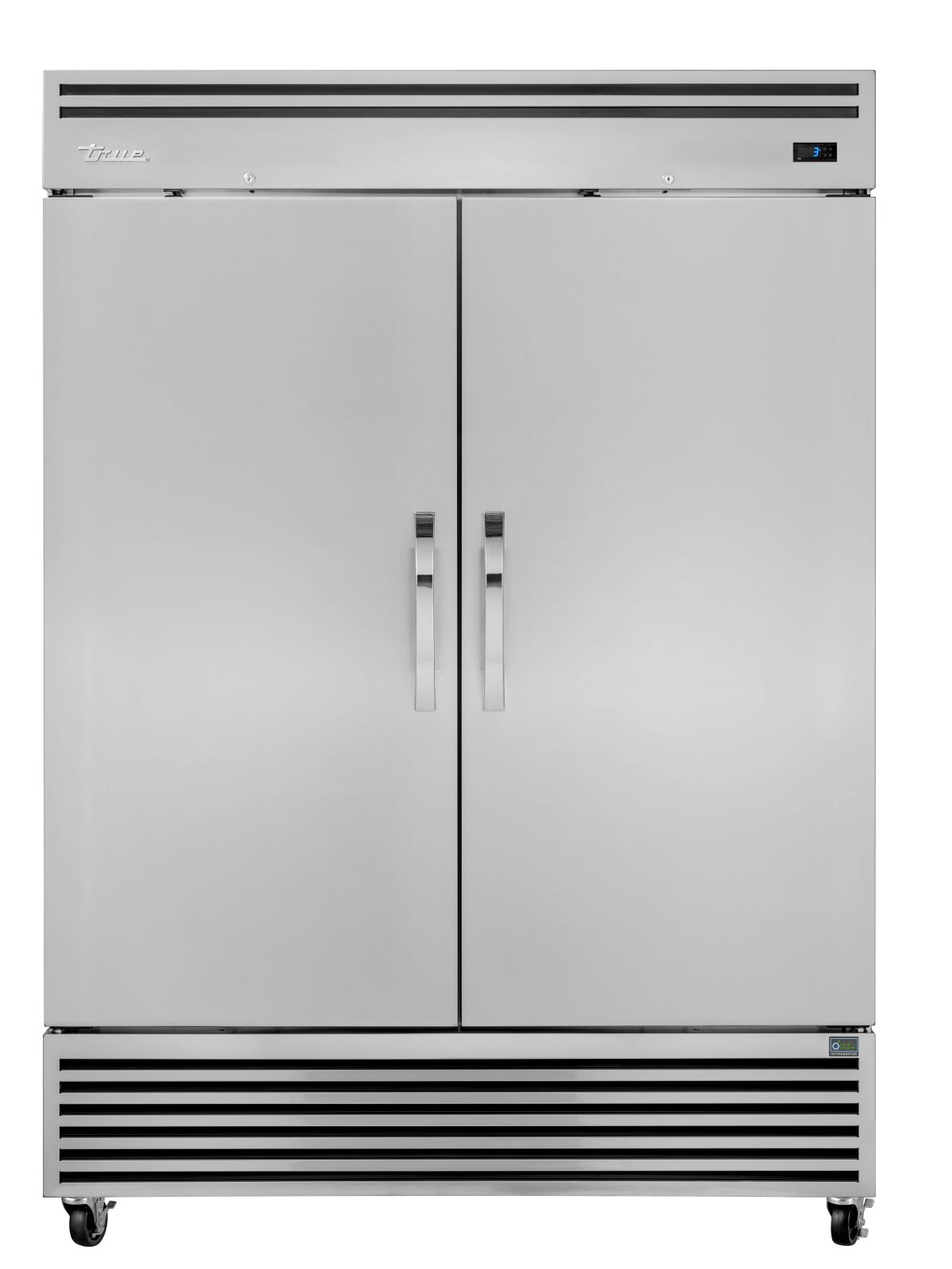 True TGN-2F-2S 2-door solid door reach-in freezer, front view, doors closed