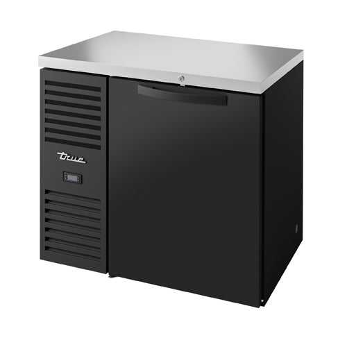 True TBR36-RI back bar refrigerator, black, front angle view