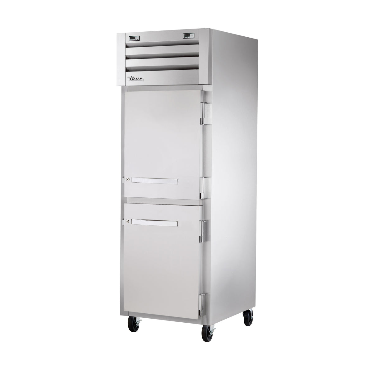 True STG1DTA-2HS-HC 2-door reach-in dual-temp refrigerator/freezer, front angle view, doors closed