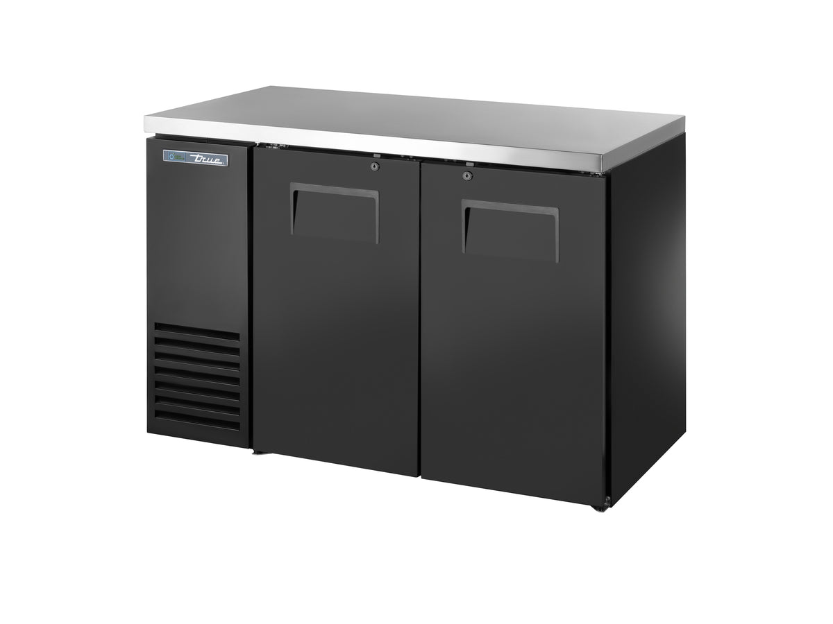 True TBB24-48-2S-Z1-SFT-B-1 48" Back Bar Cooler, 2 Doors, Black, 76 6-Pack 12oz Cans, HP R290, 115V