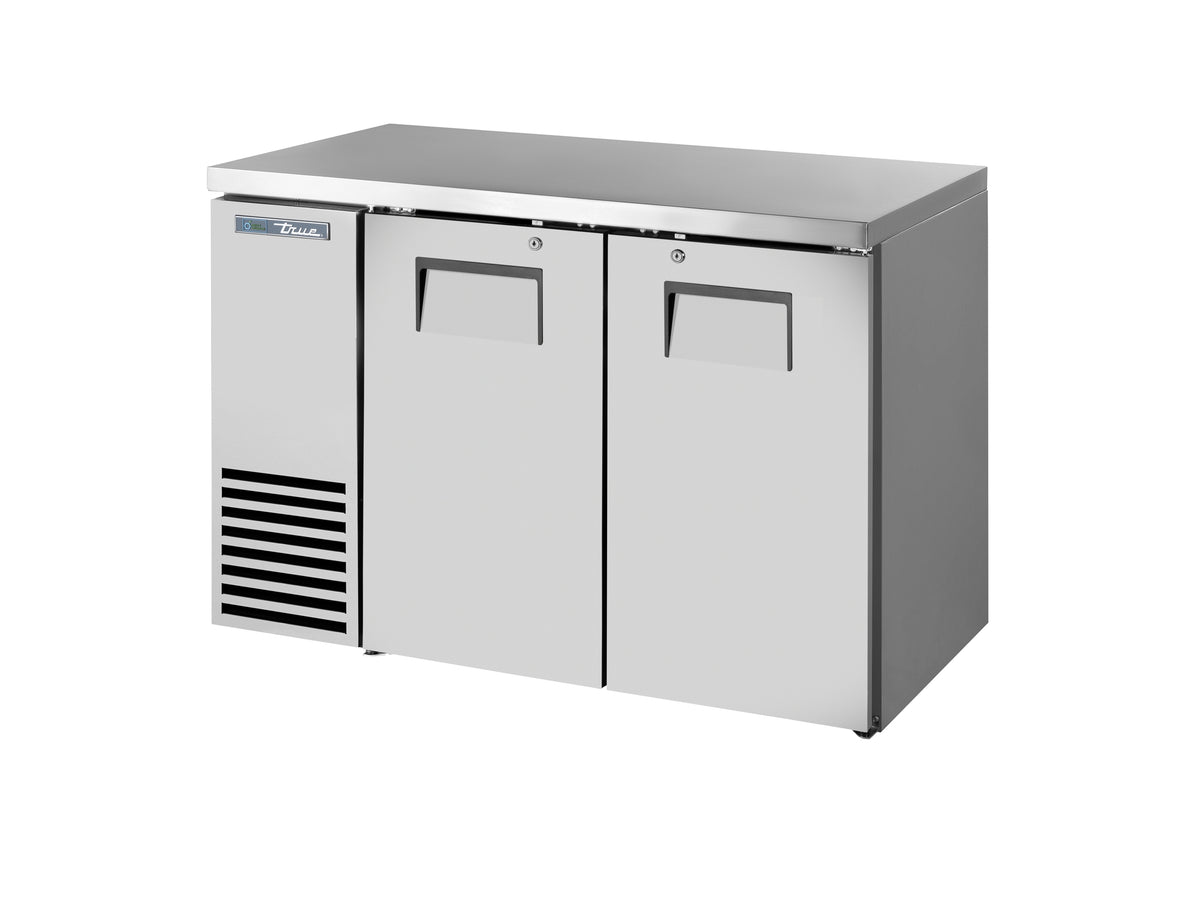 True TBB24-48-2S-Z1-SFT-S-1 back bar cooler, stainless steel, front angle view