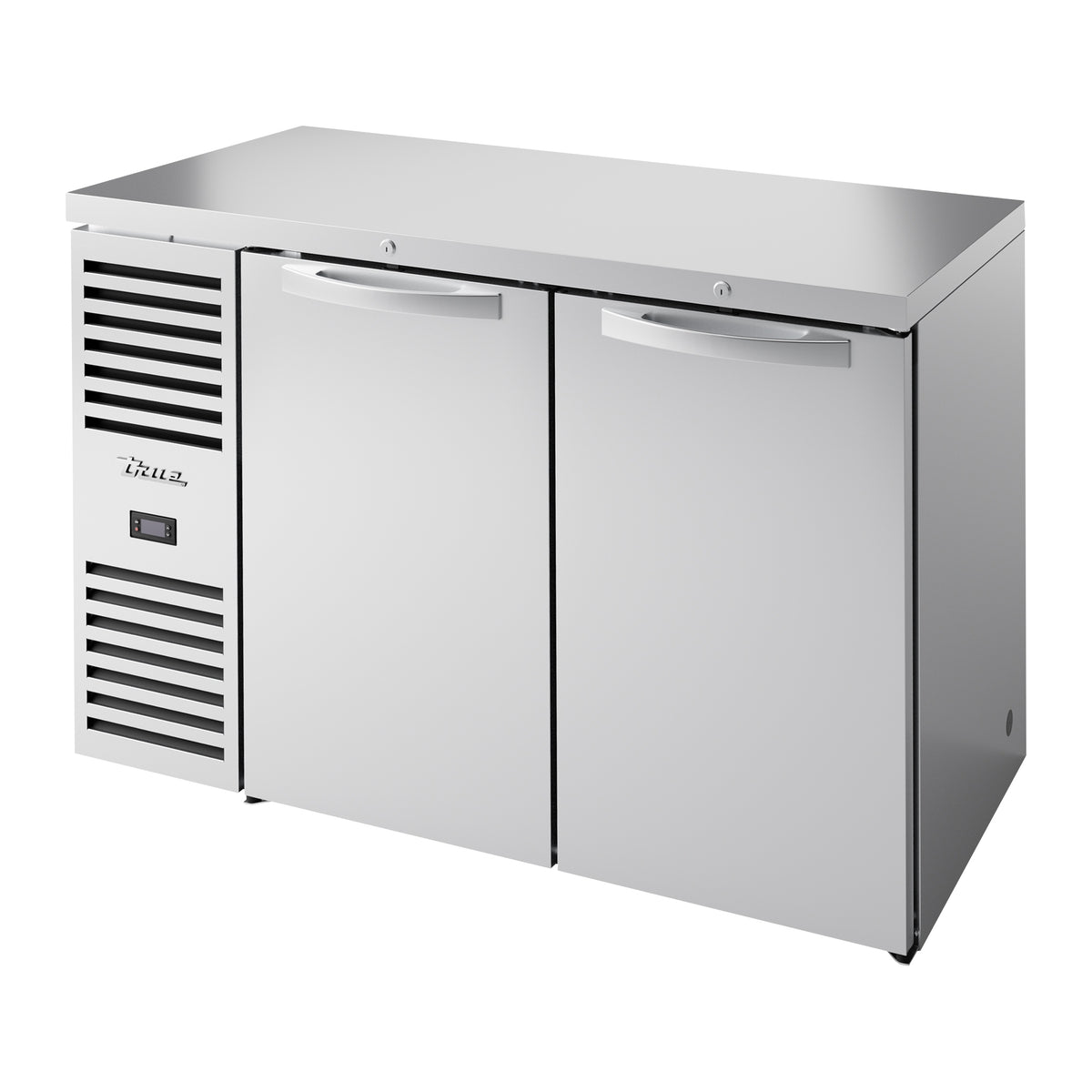 True TBR52-RISZ1-L-S-SS-1 back bar refrigerator, stainless steel, front angle view