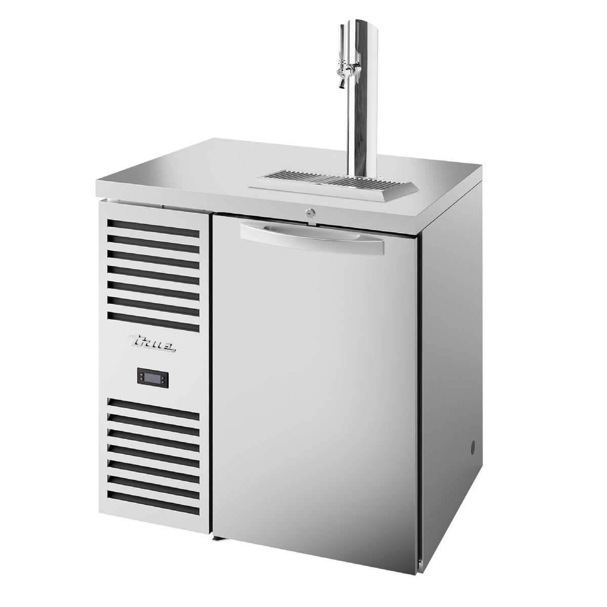 True TDR32-RISZ1-L-S-S-1 direct draw beer dispenser, stainless steel, front angle view