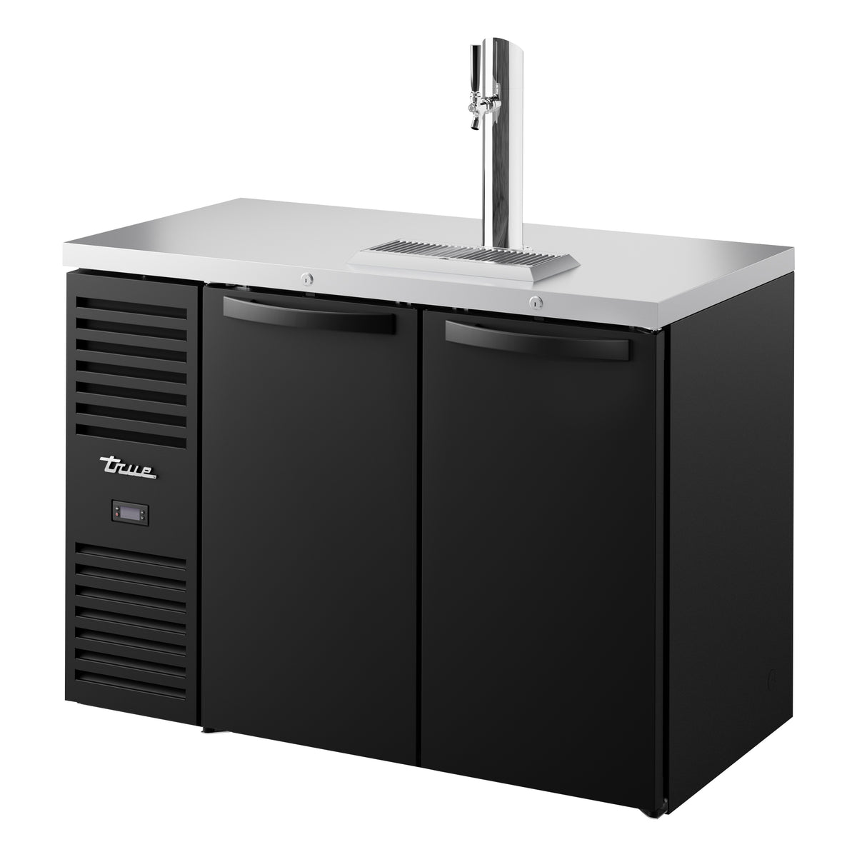True TDR48-RISZ1-L-B-SS-1 direct draw beer dispenser, black, front angle view