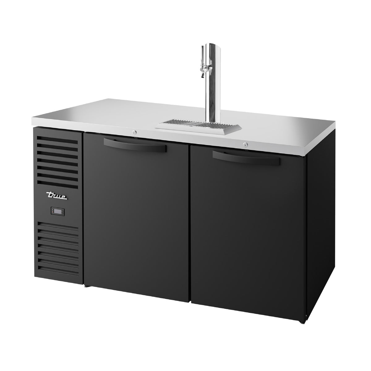 True TDR60-RISZ1-L-B-SS-1 direct draw beer dispenser, black, front angle view