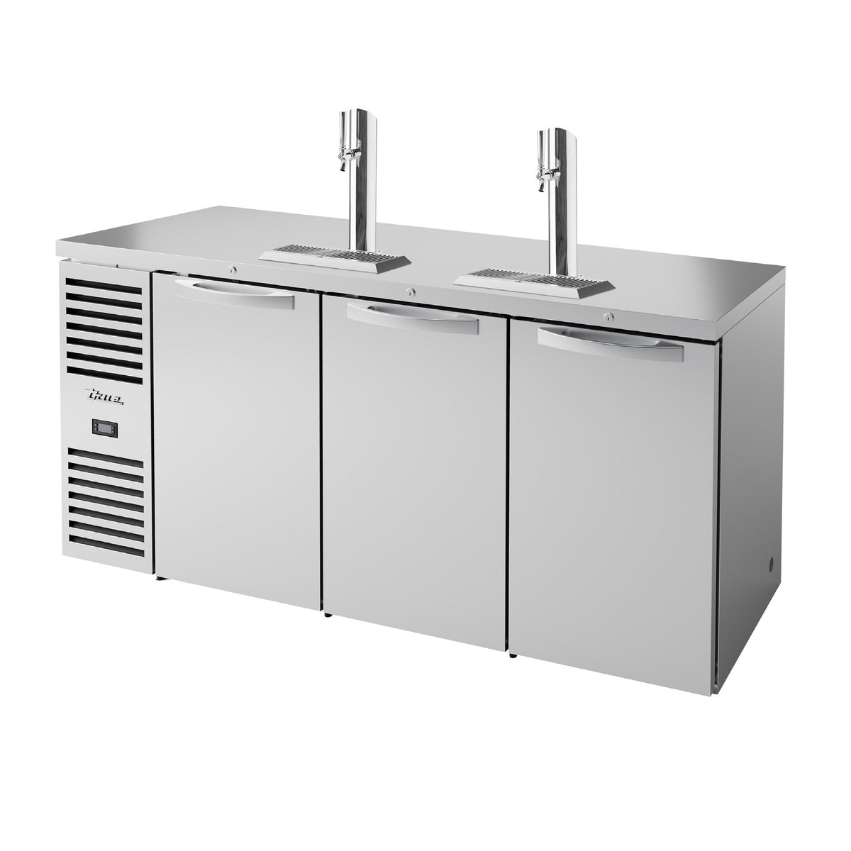 True TDR72-RISZ1-L-S-SSS-1 direct draw beer dispenser, stainless steel, front angle view
